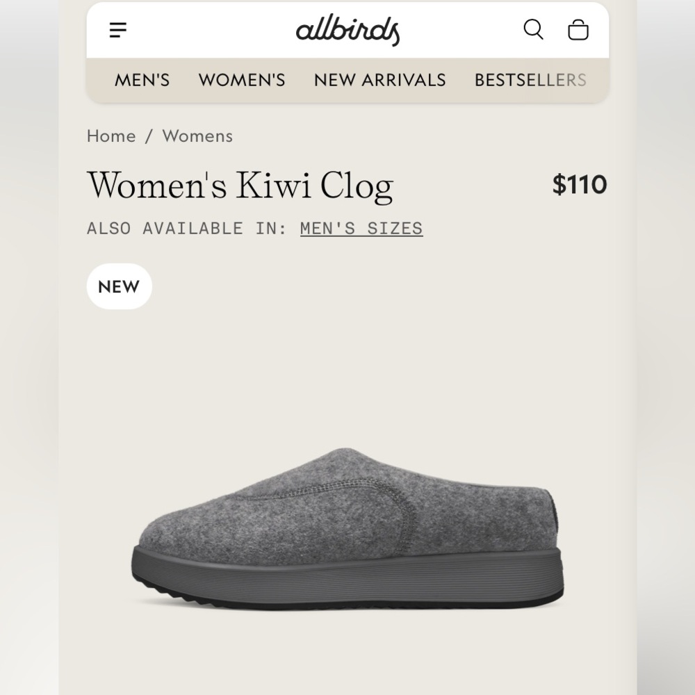 Allbirds Unisex Gray Kiwi Clogs
Odor minimizing antimicrobial wool
Plush comfort